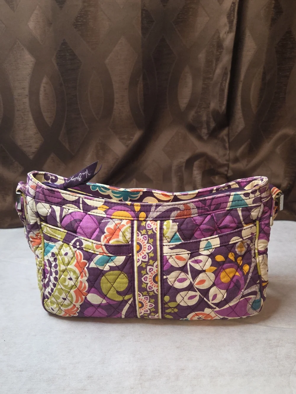 Vera Bradley Purple Quilted Floral Shoulder Bag-Corners Have Wear